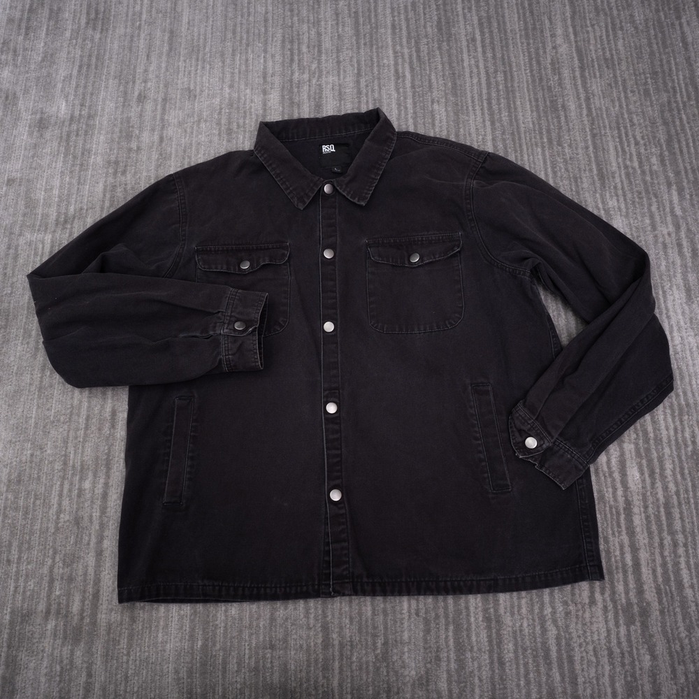 RSQ Shirt Jacket Mens Large Black Excellent Canvas Snap Front Workwear Coat